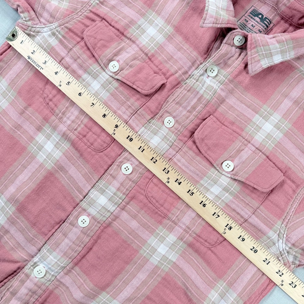 American Eagle Venture Out Pink Plaid Flannel‎ Shirt Womens Medium Button Down - Picture 4 of 6